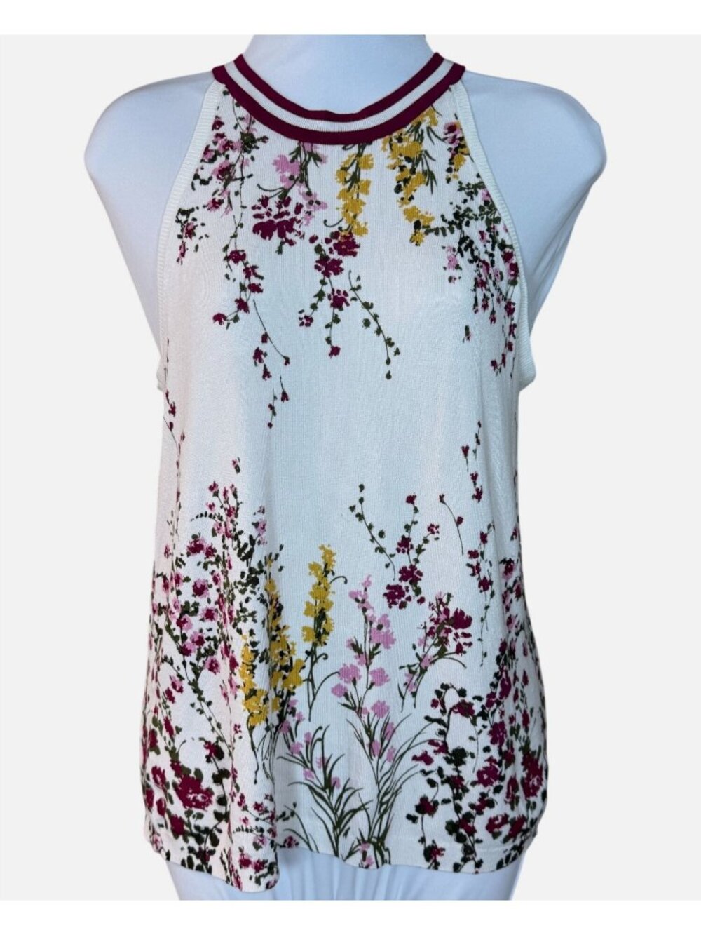 Daniel Rainn Rora Sleeveless Halter Neck Floral Sweater Tank Small